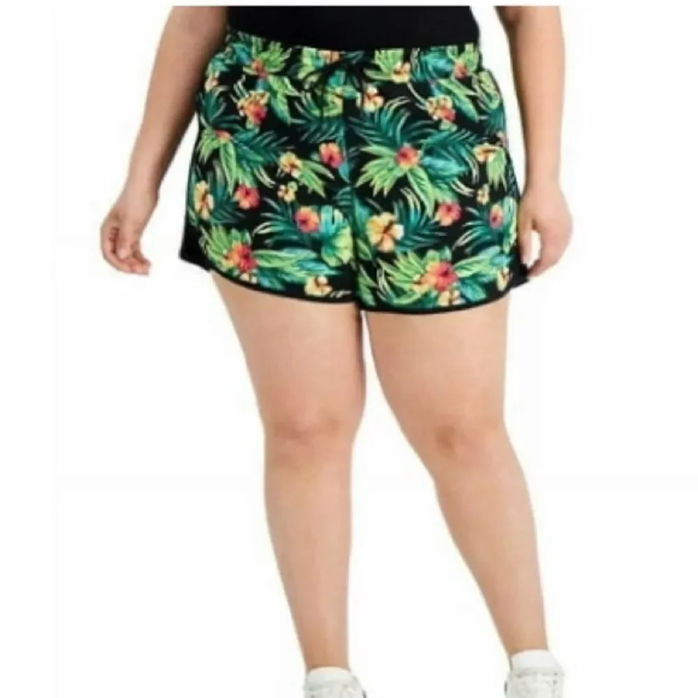 NEW💐🌸 Ideology Womens Tropical-Printed Drawstring Running Shorts Size XS